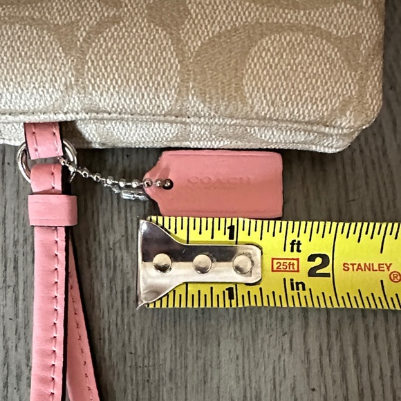 Coach Wristlet Wallet Double Zip Coated Canvas Light Khaki/Blush Bubblegum - Picture 13 of 14